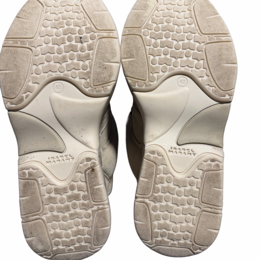 Isabel Marant Neutral Beige Suede High-Top Wedge Sneakers with Velcro Straps - Picture 2 of 6